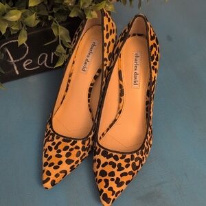 Charles David Brown and Black Heels Sleek Pointed-Toe Pumps